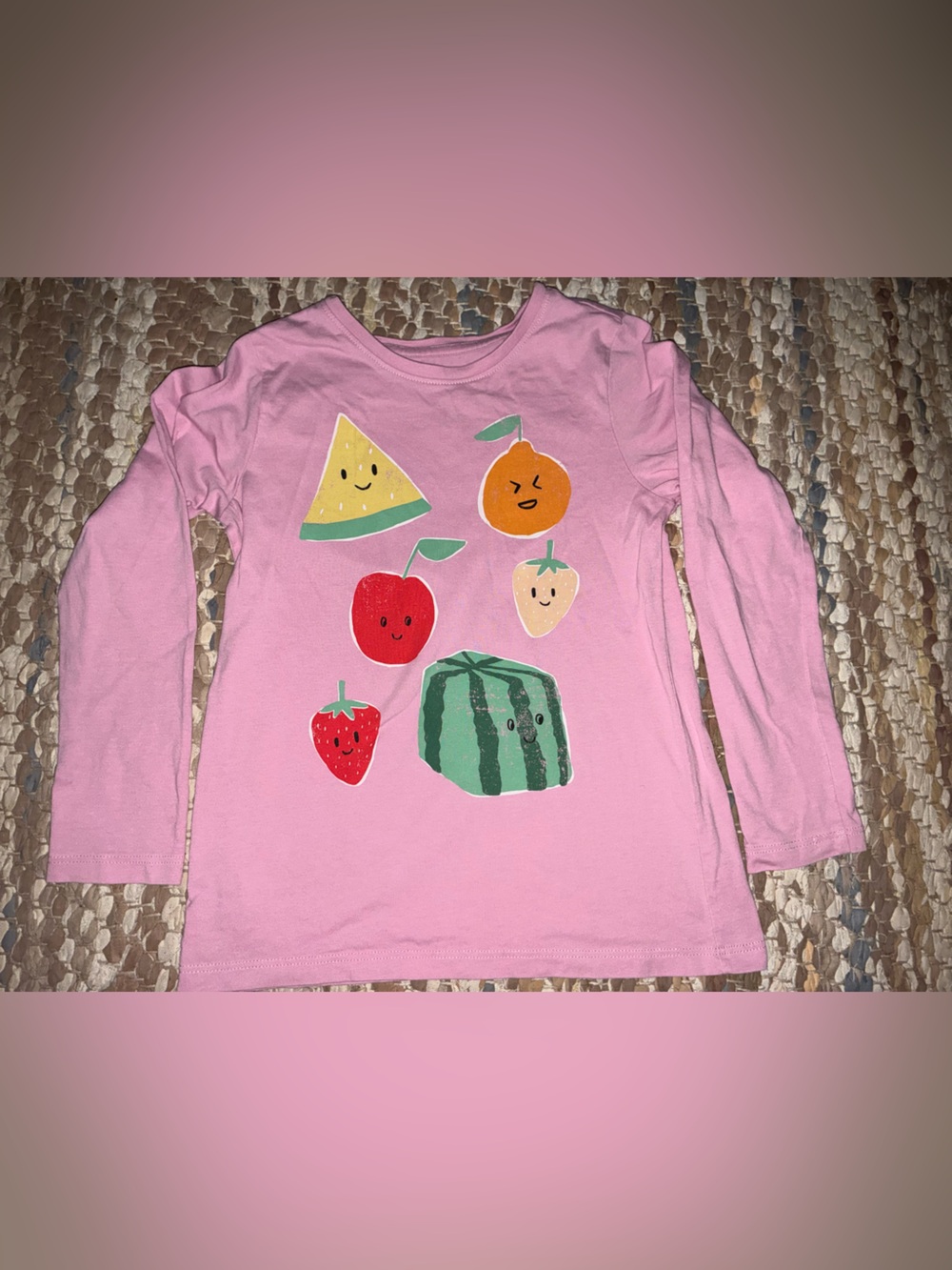 Tea Collection Pink Long-Sleeve Tee with Cheerful Fruit Graphics